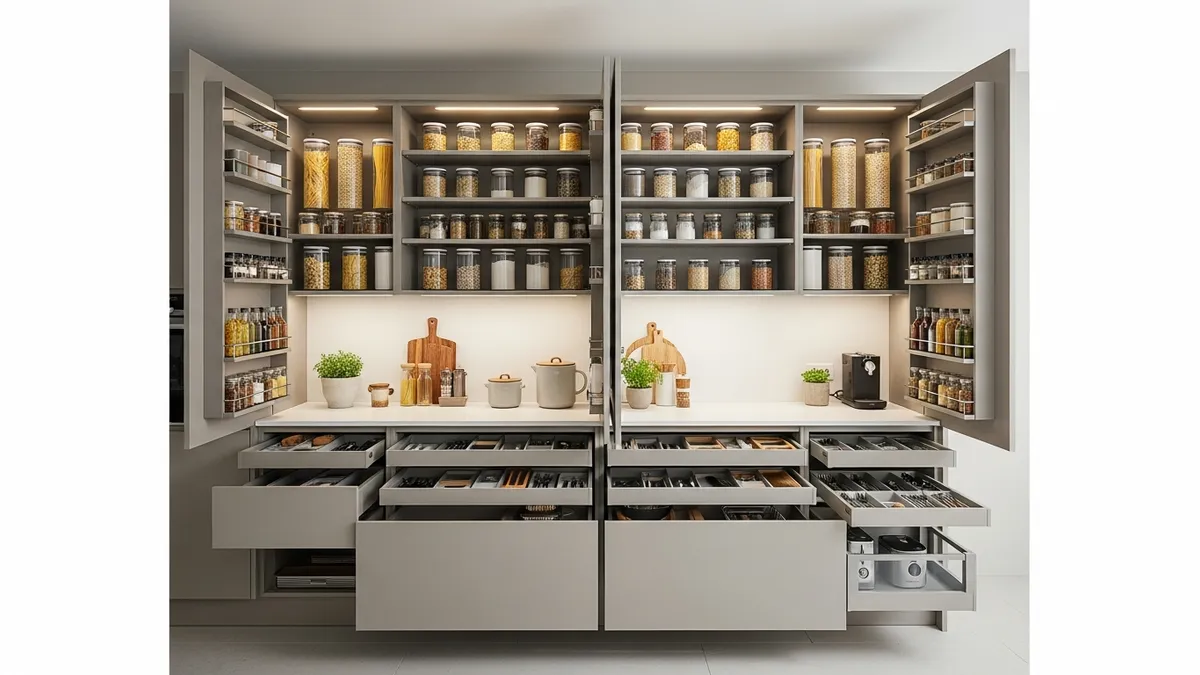 Vertical storage solutions in small kitchen set design maximizing space