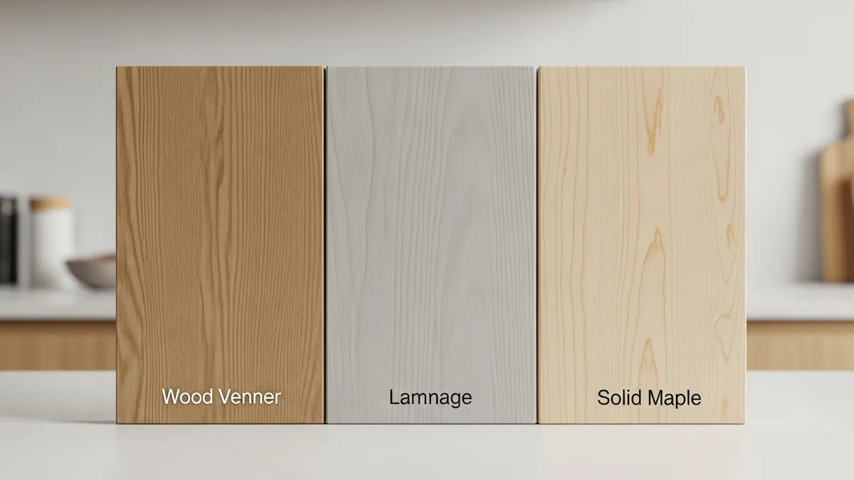 Comparison of minimalist kitchen set materials from wood veneer and laminate