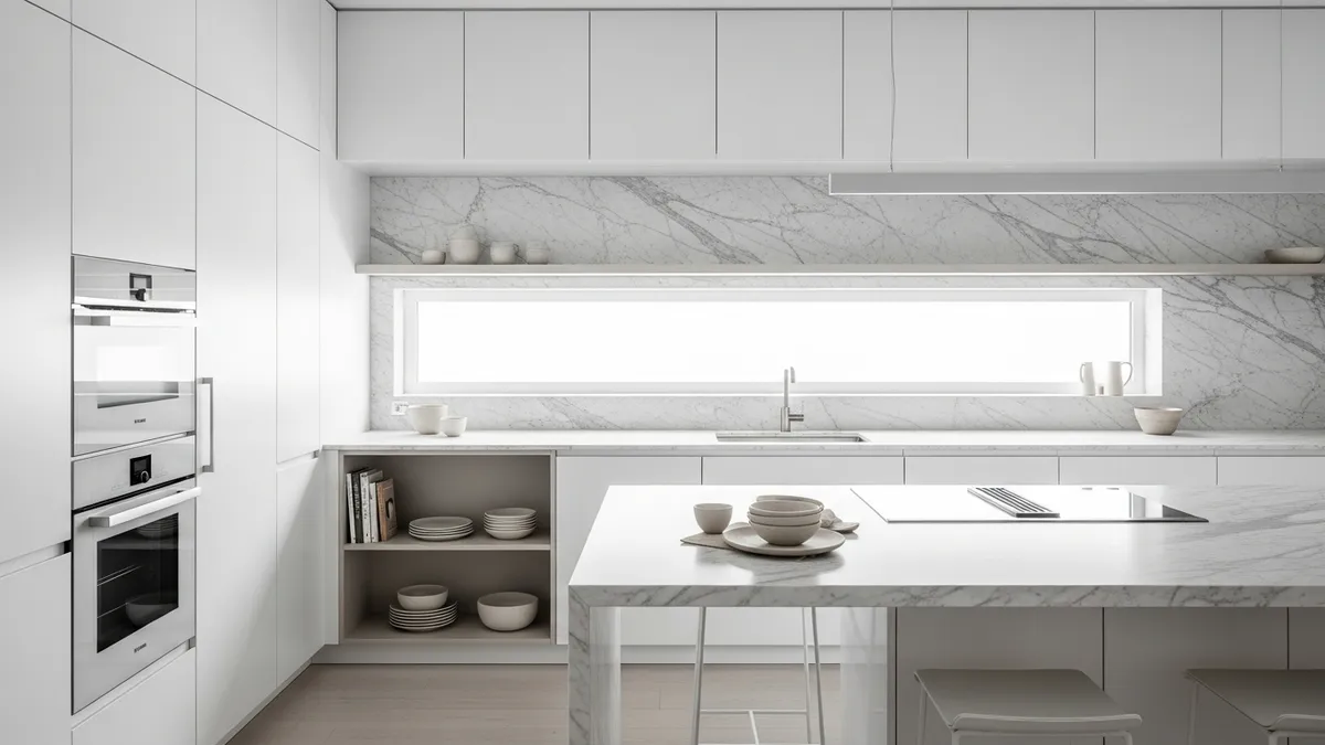 Modern minimalist kitchen set with white cabinets and clean design