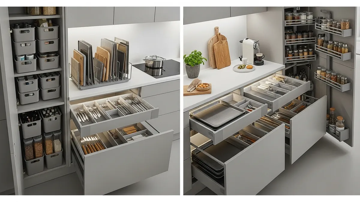 Simple kitchen set with smart storage solutions and organized kitchen accessories
