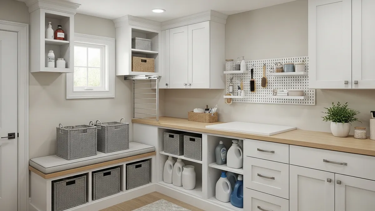 Multi-purpose furniture solutions for small laundry room organization