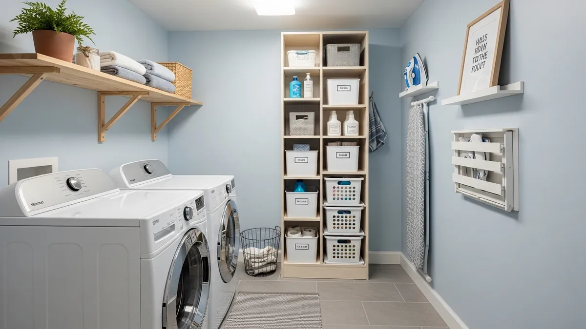 Small laundry room maximized with vertical organization tips and space-saving solutions