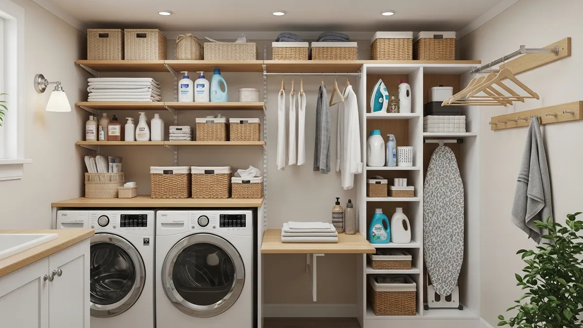 Small laundry room shelf organization ideas for compact spaces