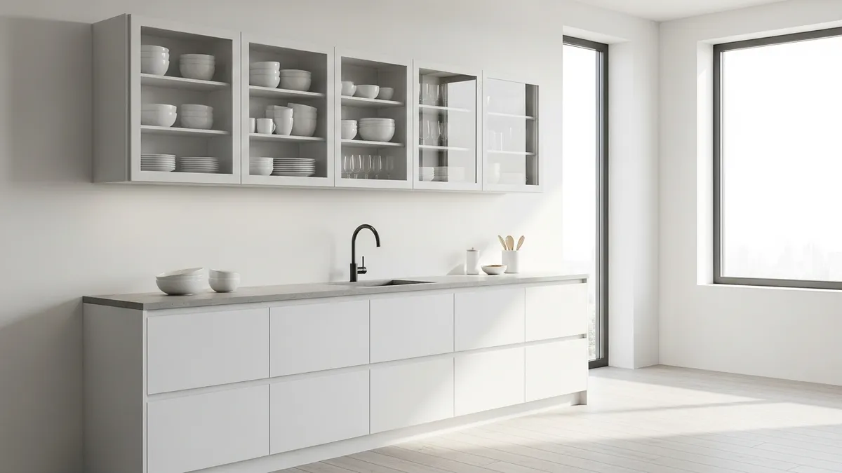 Modern wall-mounted kitchen cabinets maximizing storage space in minimalist kitchen design