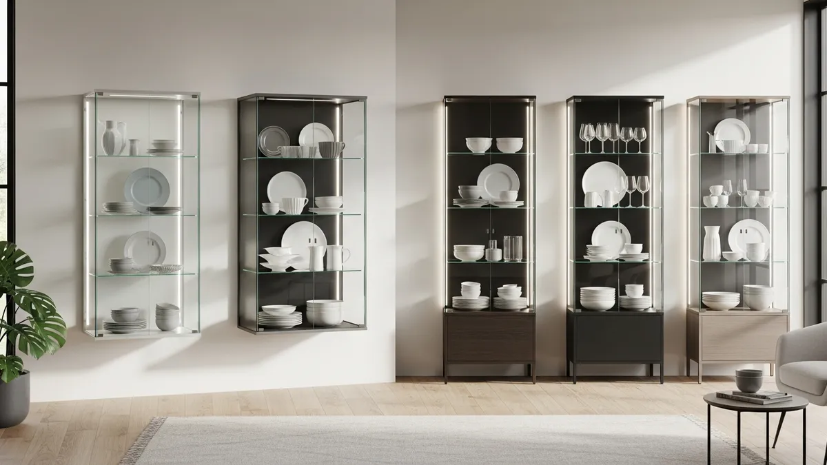 Modern glass display cabinet designs for dish storage and showcase