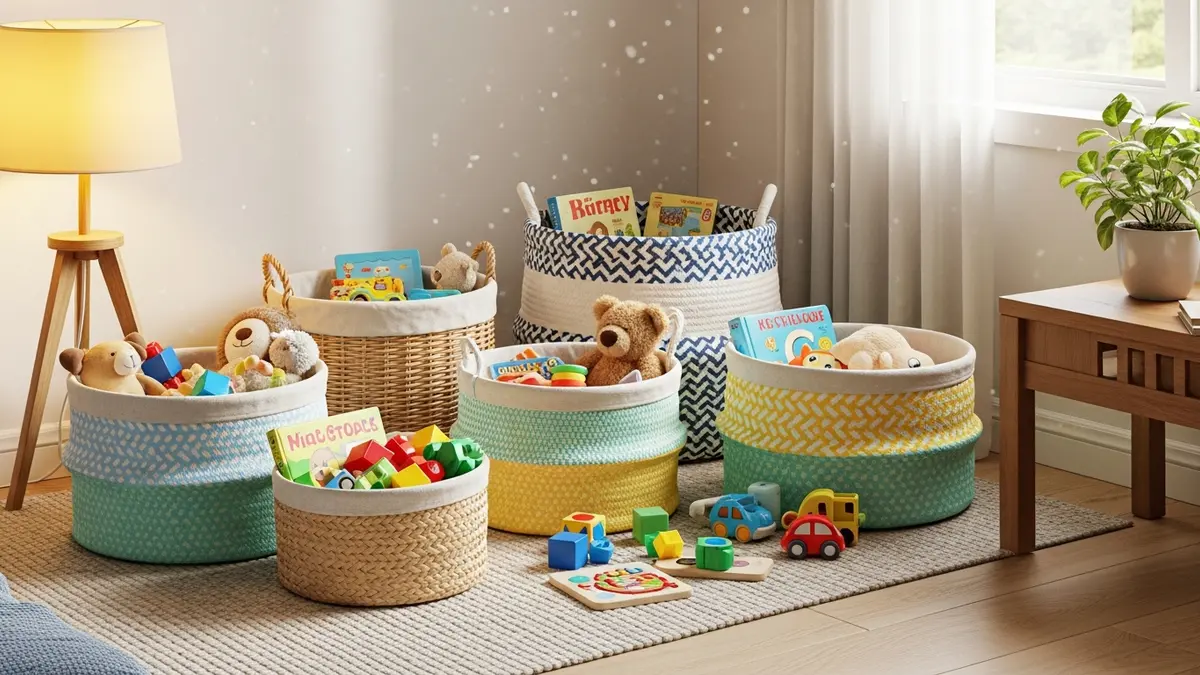 Stylish storage baskets for toy organization in living room