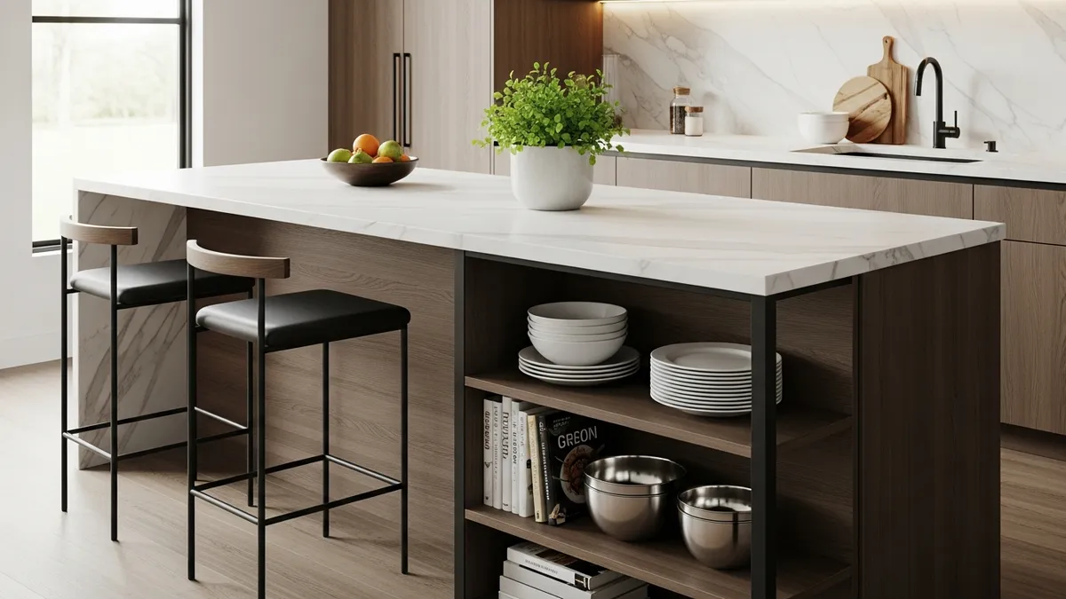 Compact kitchen island bar counter with minimalist design and storage