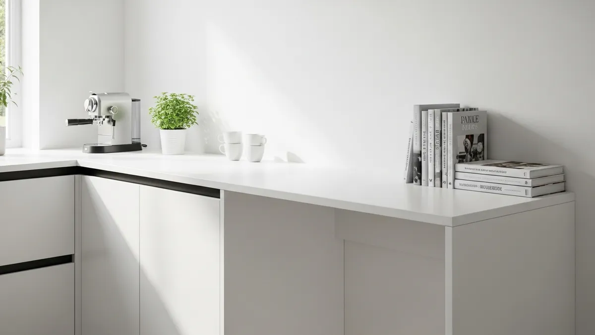 Wall-mounted minimalist kitchen bar with integrated storage solutions