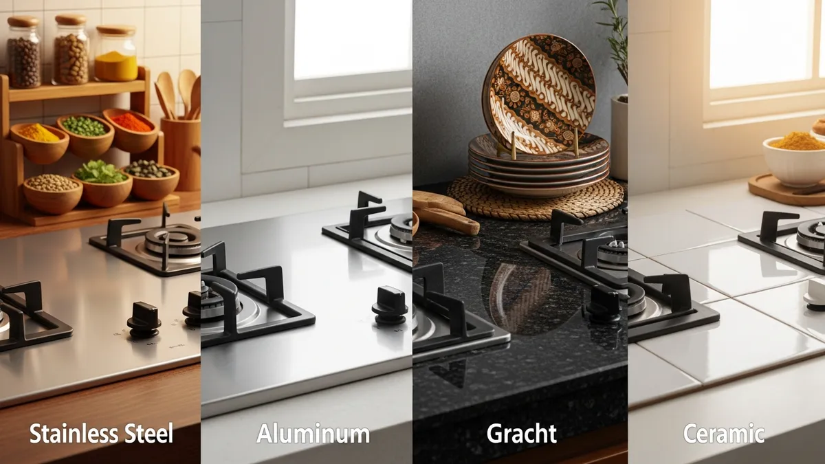 Comparison of stove table materials: stainless steel, aluminum, granite, and ceramic