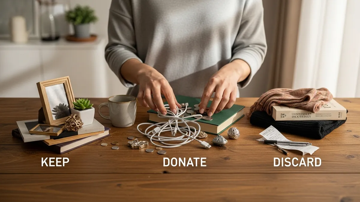 Decluttering process as the first step of minimalist home organization tips