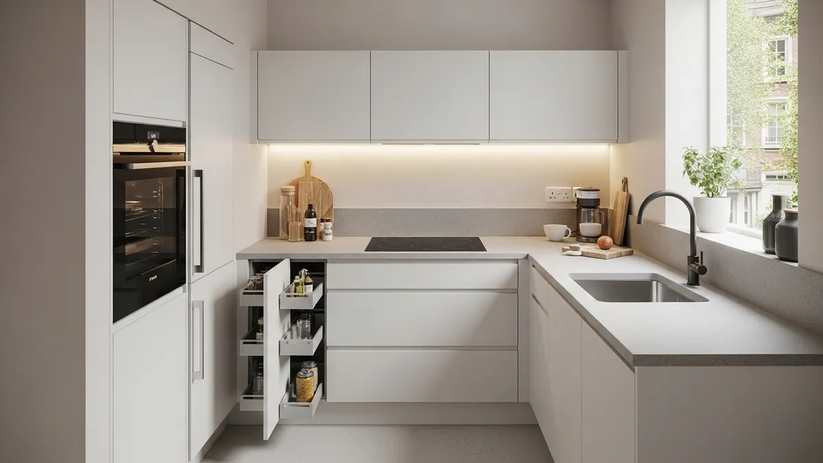 L-shaped model kitchen set minimalis for small kitchens with smart storage