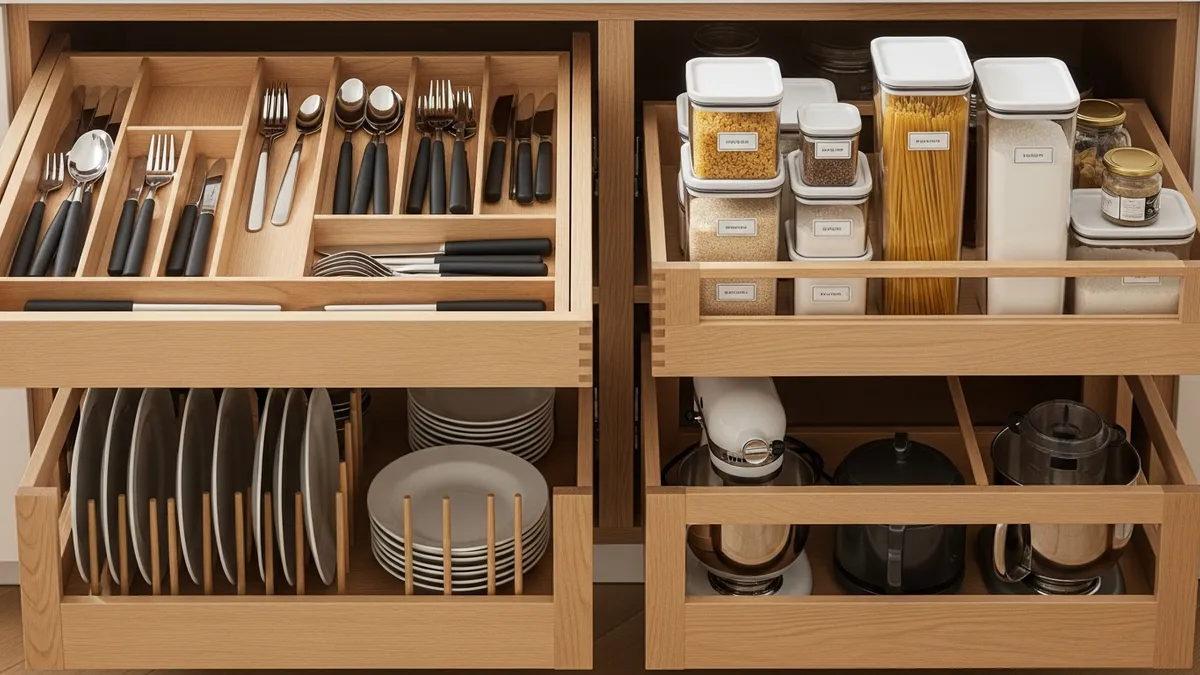 Interior organization of modern minimalist kitchen set cabinets