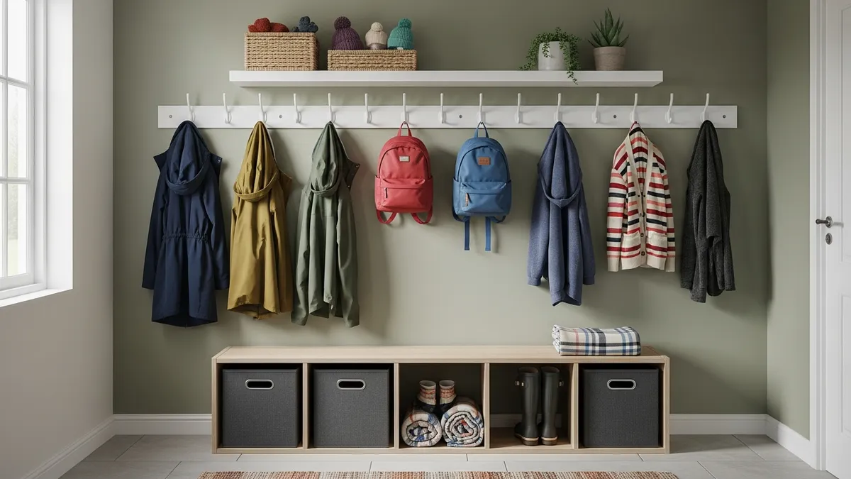 IKEA mudroom hooks and wall storage organization system