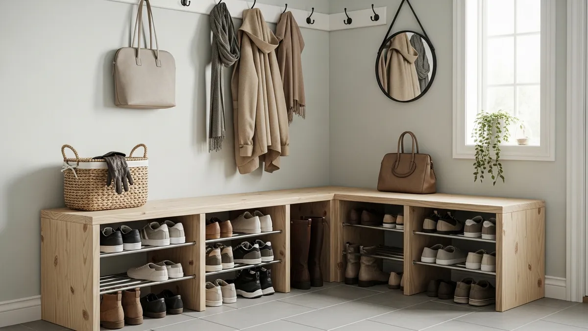 IKEA mudroom shoe storage bench organization solution