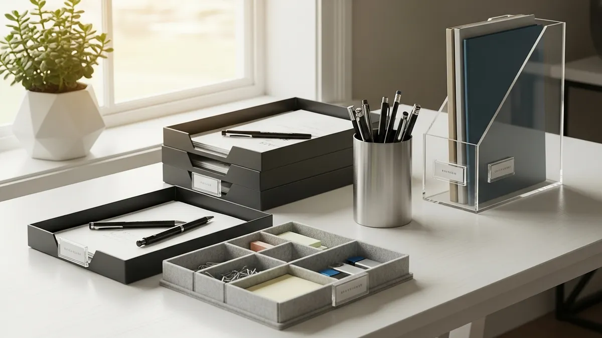 Best office organization supplies on a clean modern home office desk in 2026