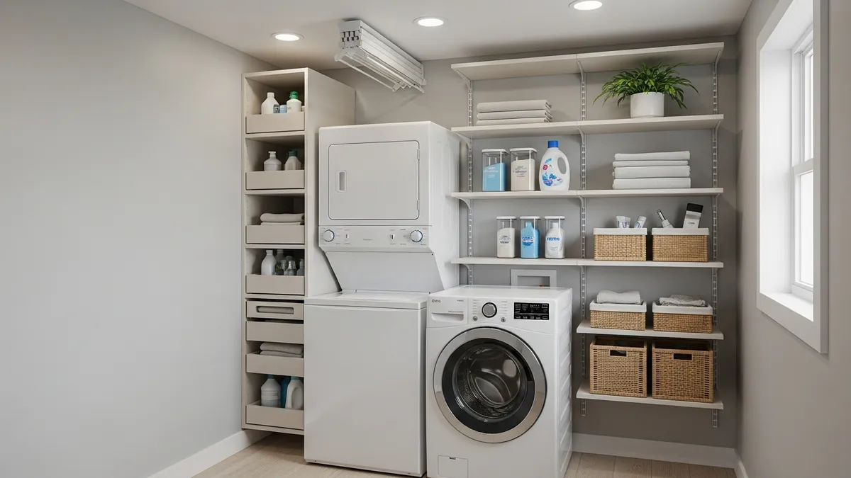 Small laundry room organization with vertical storage and space-saving solutions