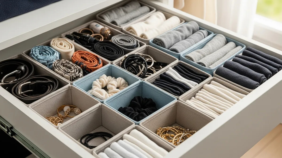 Drawer organizers and compartments for small closet storage solutions