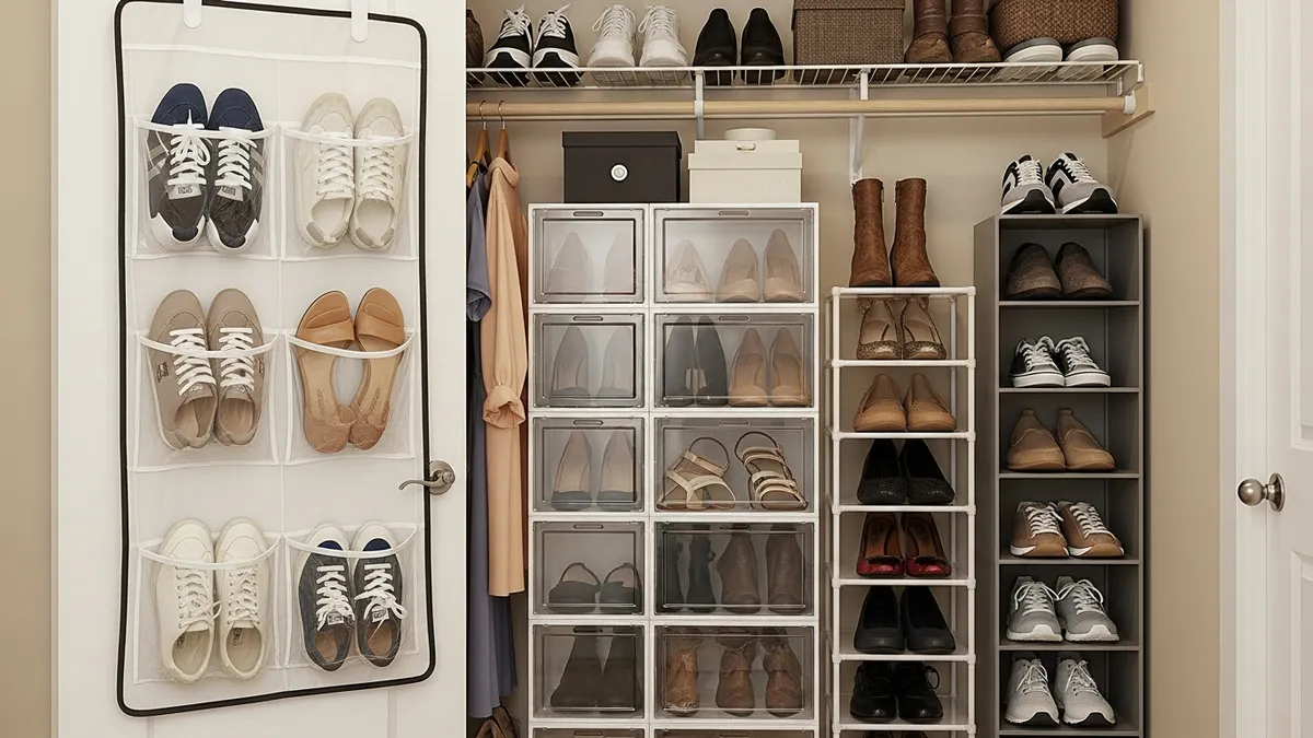 Creative shoe storage organization ideas for small closet spaces with clear containers