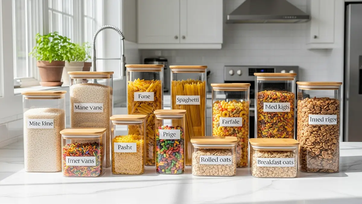 Premium glass pantry food storage containers with airtight lids for long-term food preservation
