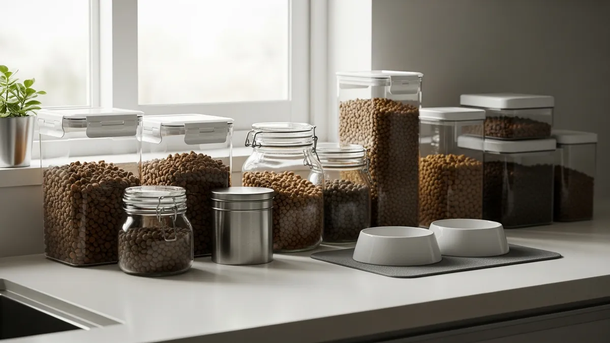 Best pet food storage containers displayed on kitchen counter for keeping pet food fresh