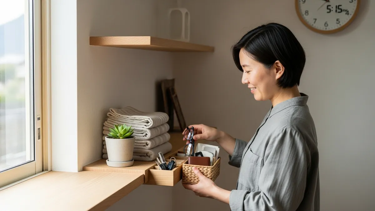Daily 15-minute organization routine in minimalist home