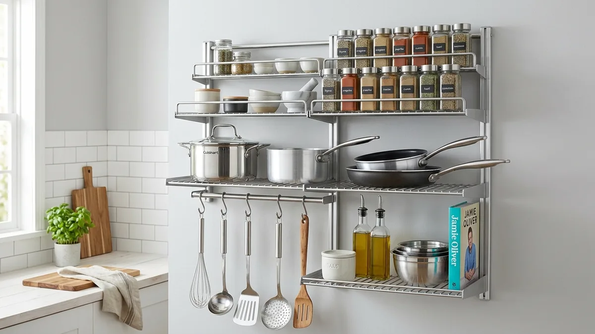 Modern aluminum kitchen shelf with various configurations for Indonesian kitchens