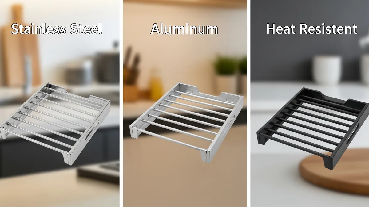 Comparison of different stove rack materials including steel, aluminum and heat-resistant options