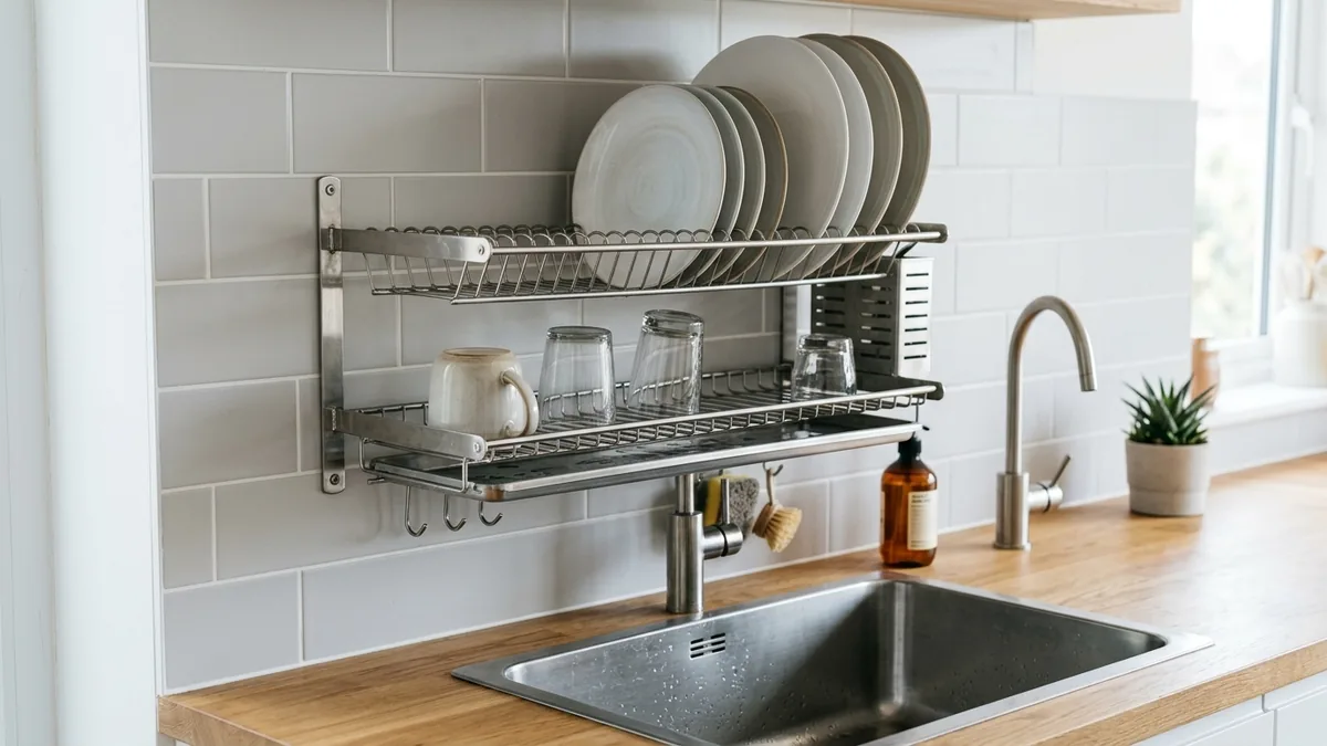 Strategy for maximizing kitchen walls with plate racks and organizers