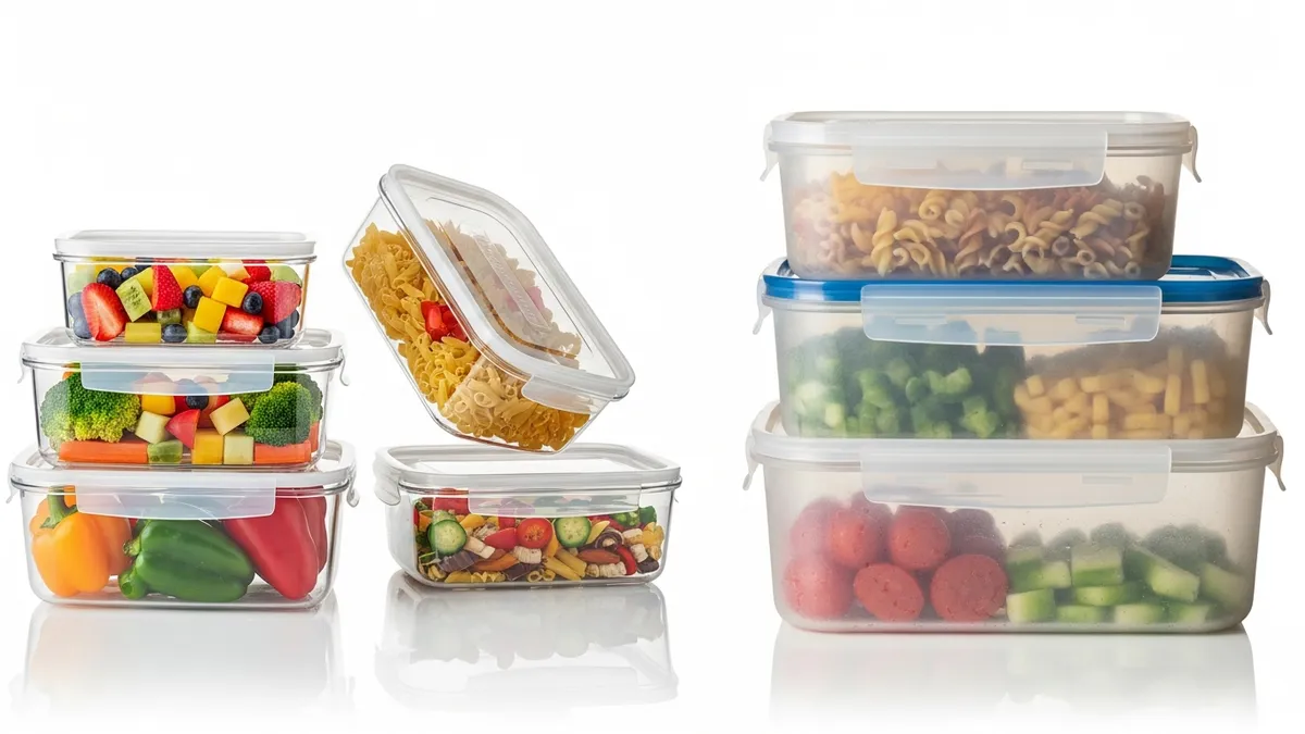 Comparison showing Rubbermaid Brilliance containers versus traditional food storage options