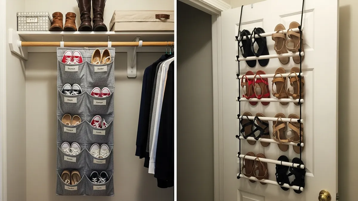 DIY shoe storage ideas for small closets with vertical organizers and hanging solutions