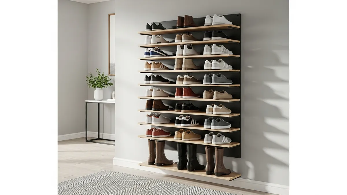 Wall-mounted shoe storage ideas for entryway maximizing vertical space