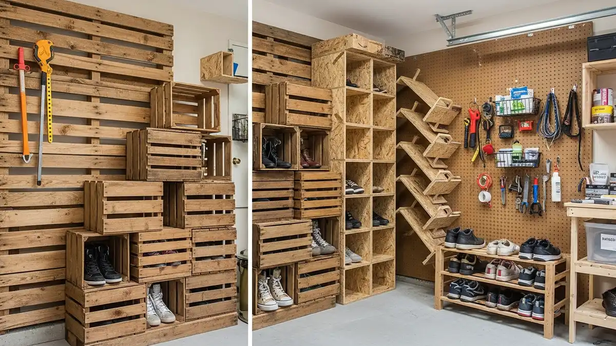DIY shoe storage ideas for garage using creative and budget-friendly materials