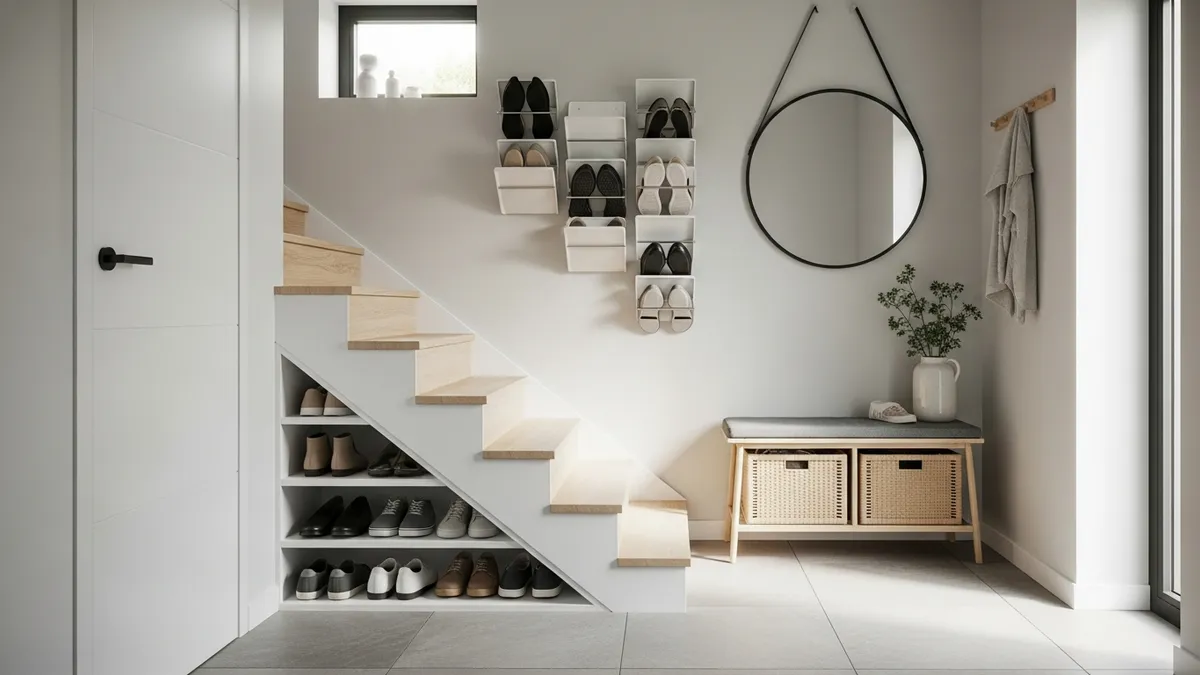 Creative shoe storage ideas for small spaces featuring wall-mounted organizers and compact storage solutions