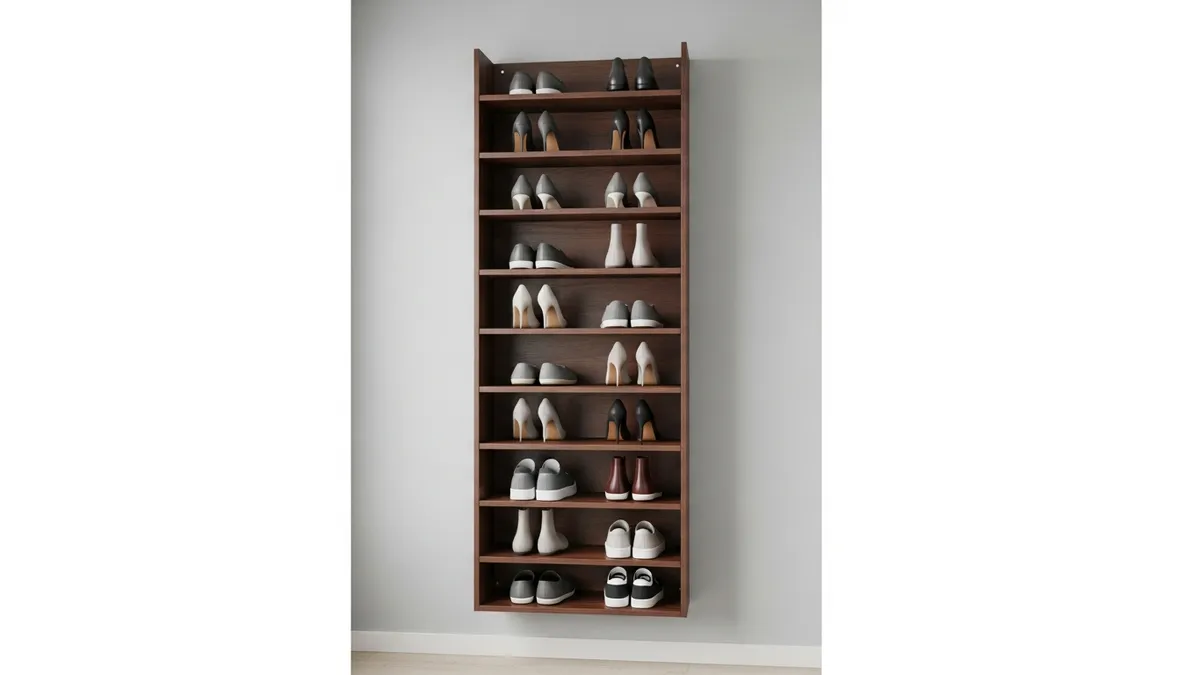 Vertical shoe storage solutions maximizing wall space in small entryway