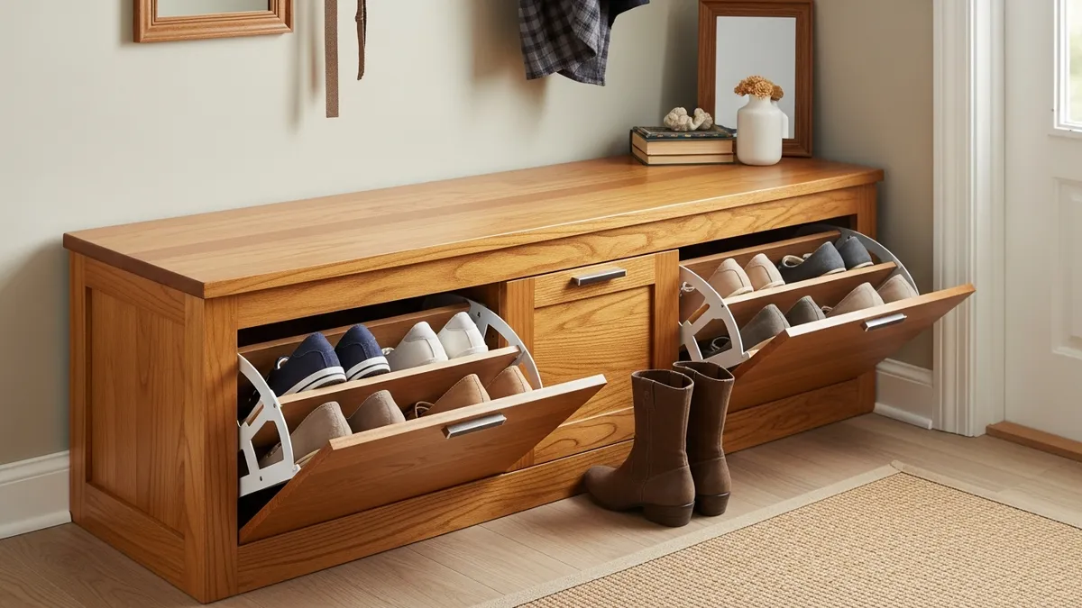 Under bench shoe storage ideas for small entryway spaces