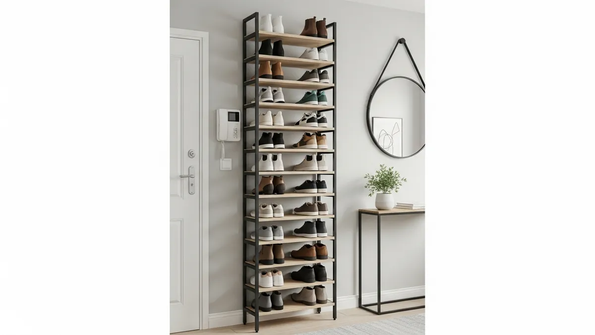 Vertical shoe storage solutions for small space maximizing wall height