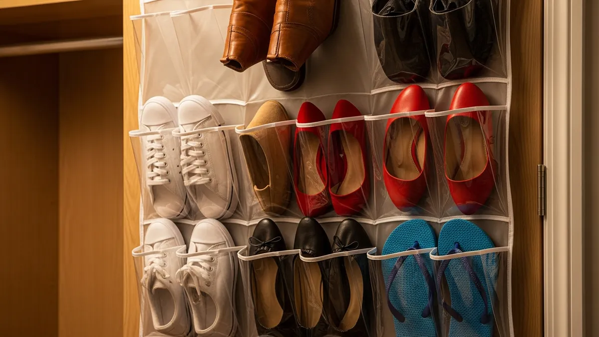 Over-the-door shoe storage solution showcasing efficient closet organization