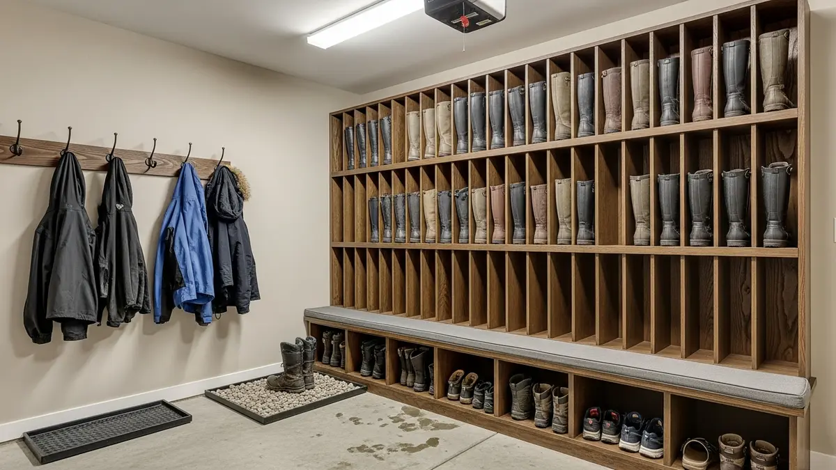 Garage boot storage solutions for outdoor and seasonal footwear organization