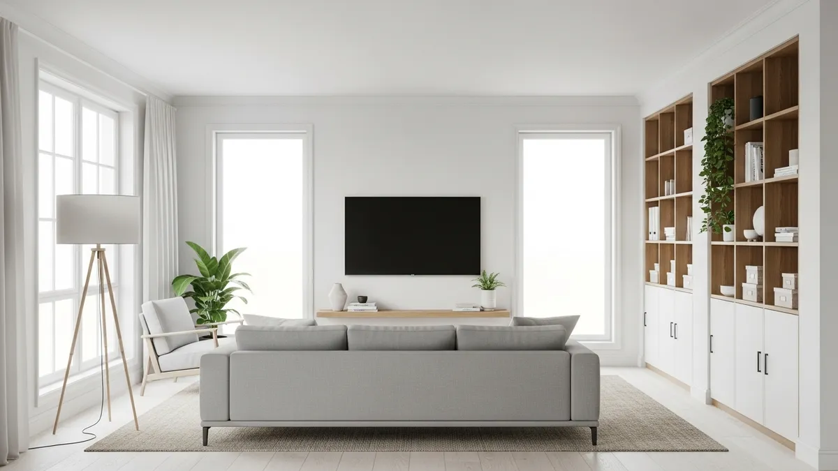 Simple minimalist home interior with clean lines and organized storage