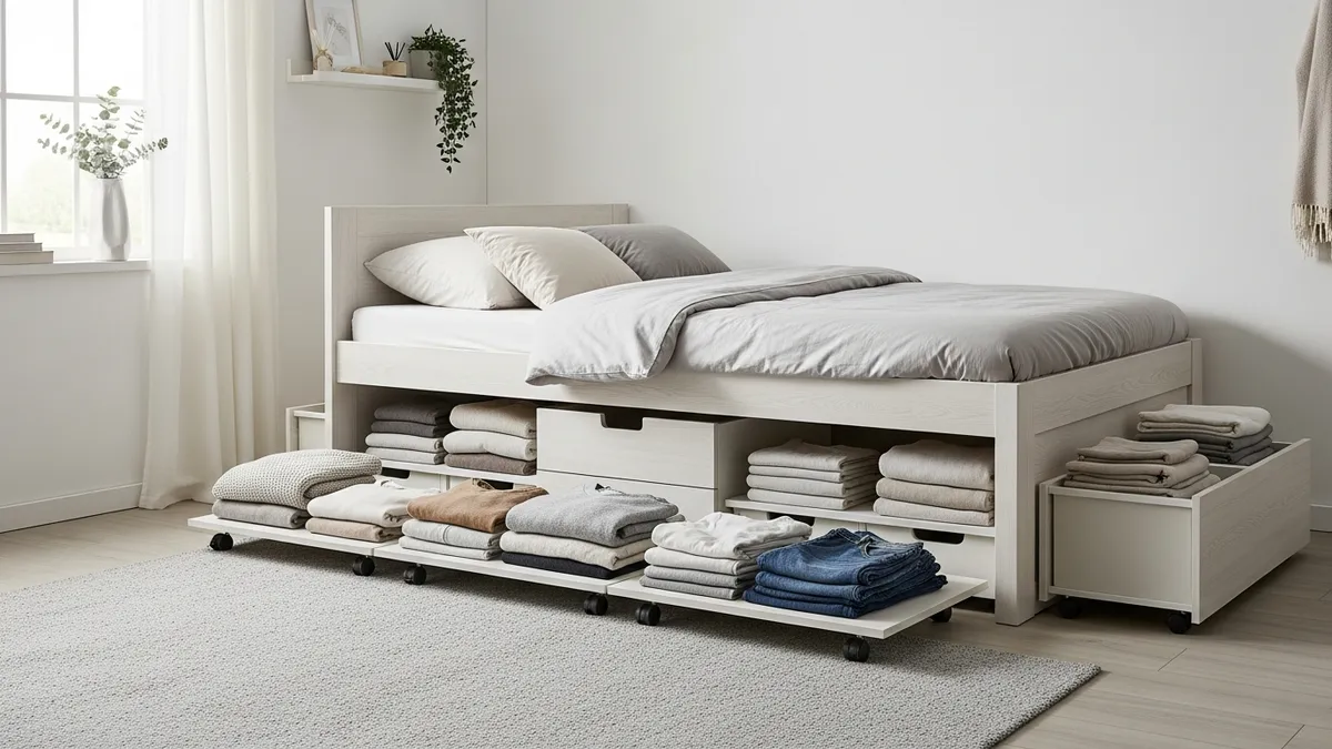 Under-bed storage solutions for small bedroom organization