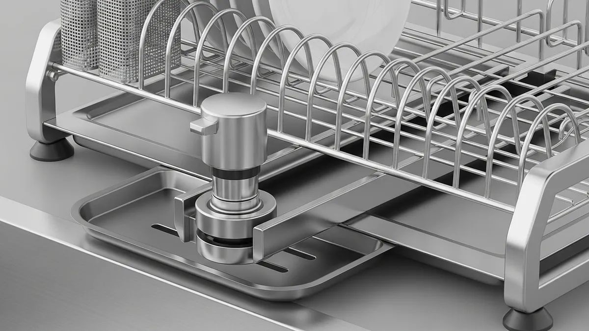 Small dish rack features highlighting drainage system and compact design