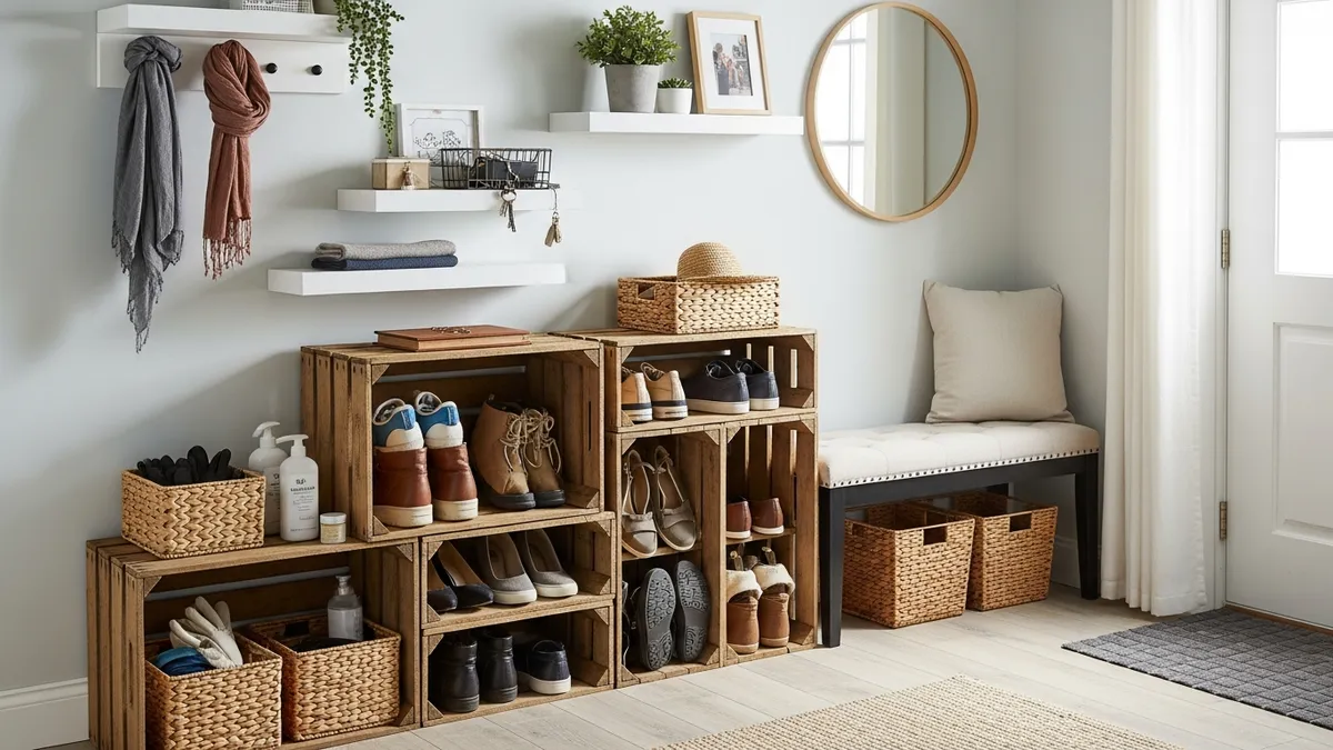 DIY small entryway shoe storage ideas using repurposed materials and creative organization solutions