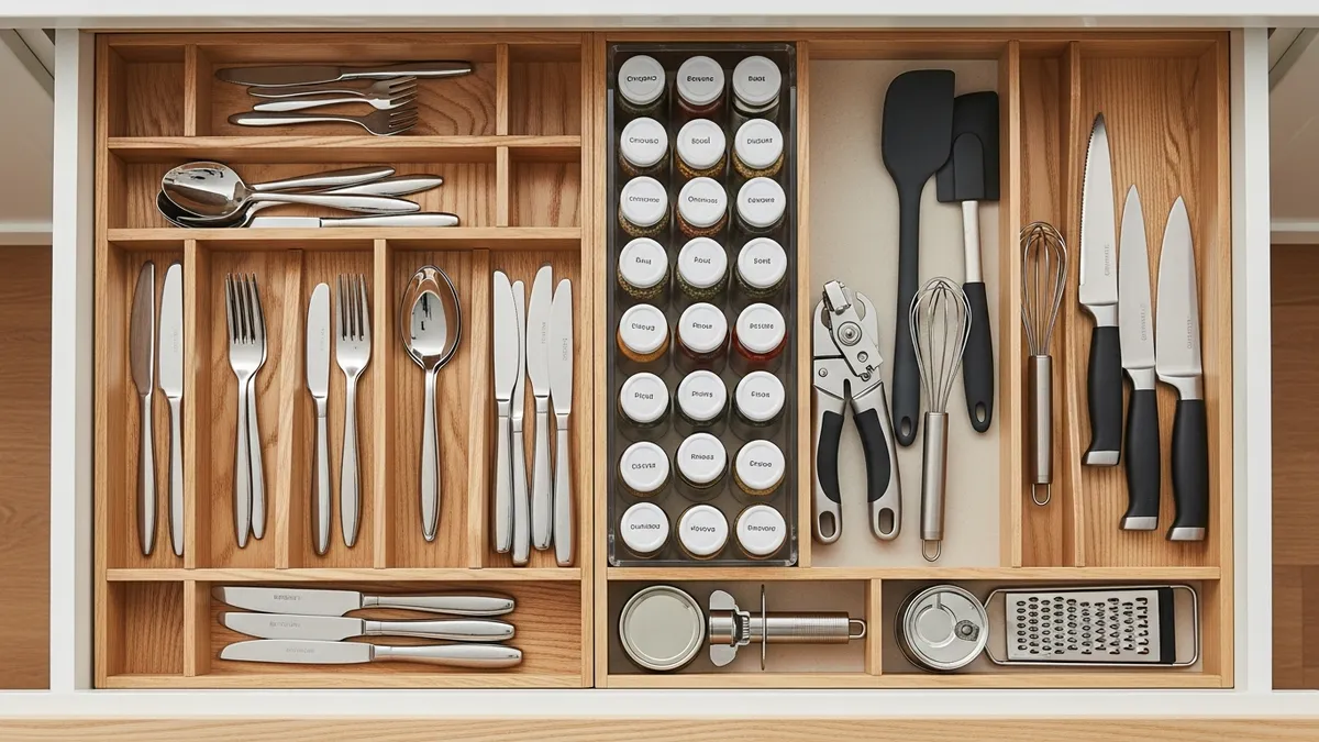 Kitchen drawer organizer ideas with dividers for utensils and small items