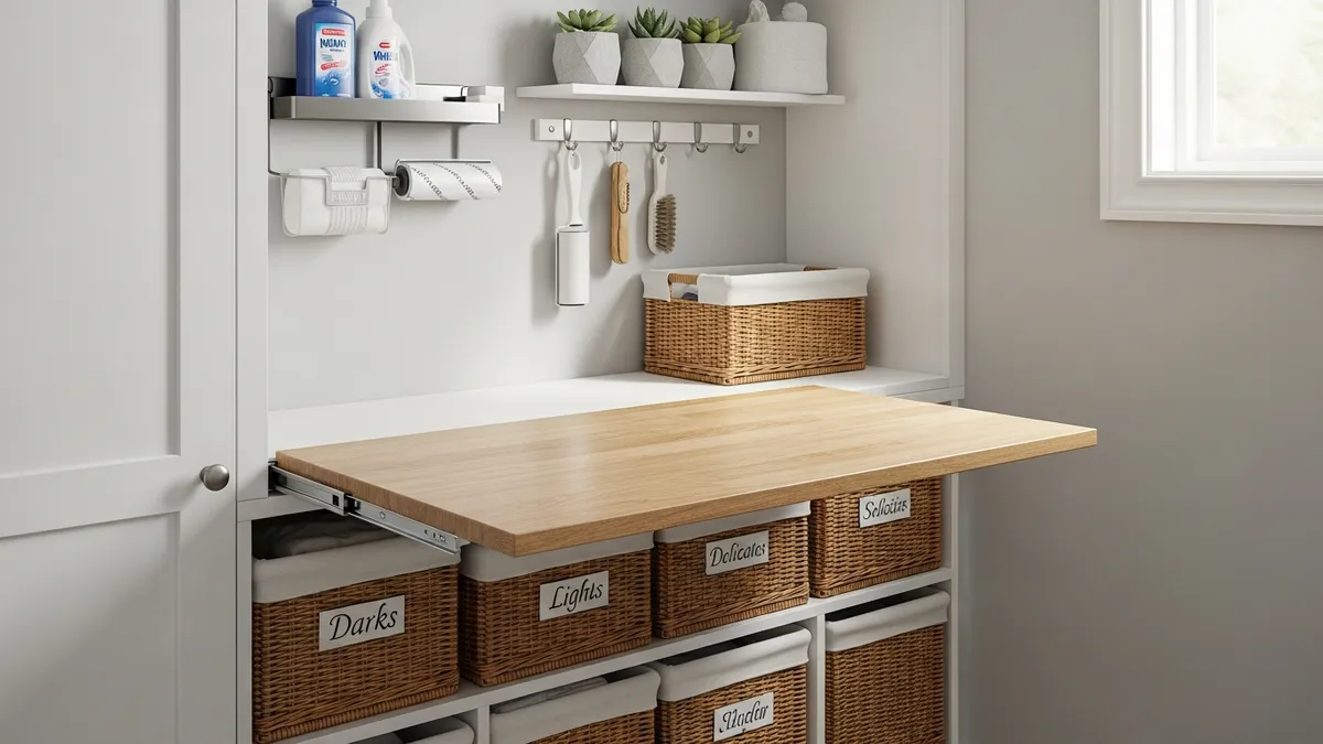Small laundry room folding station organization ideas for efficient workflow