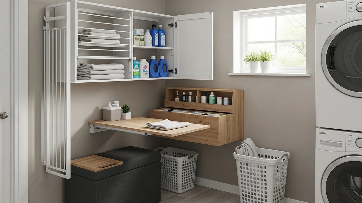 Multi-purpose furniture solutions for small laundry room organization and storage