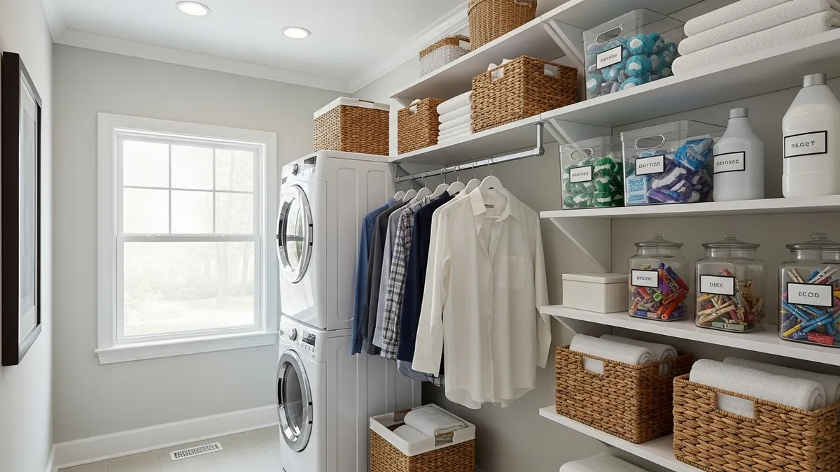 Vertical storage ideas for small laundry room organization maximizing wall space