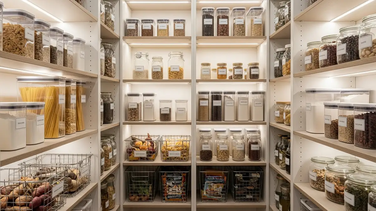 Small pantry organization ideas with clear containers and maximized storage space