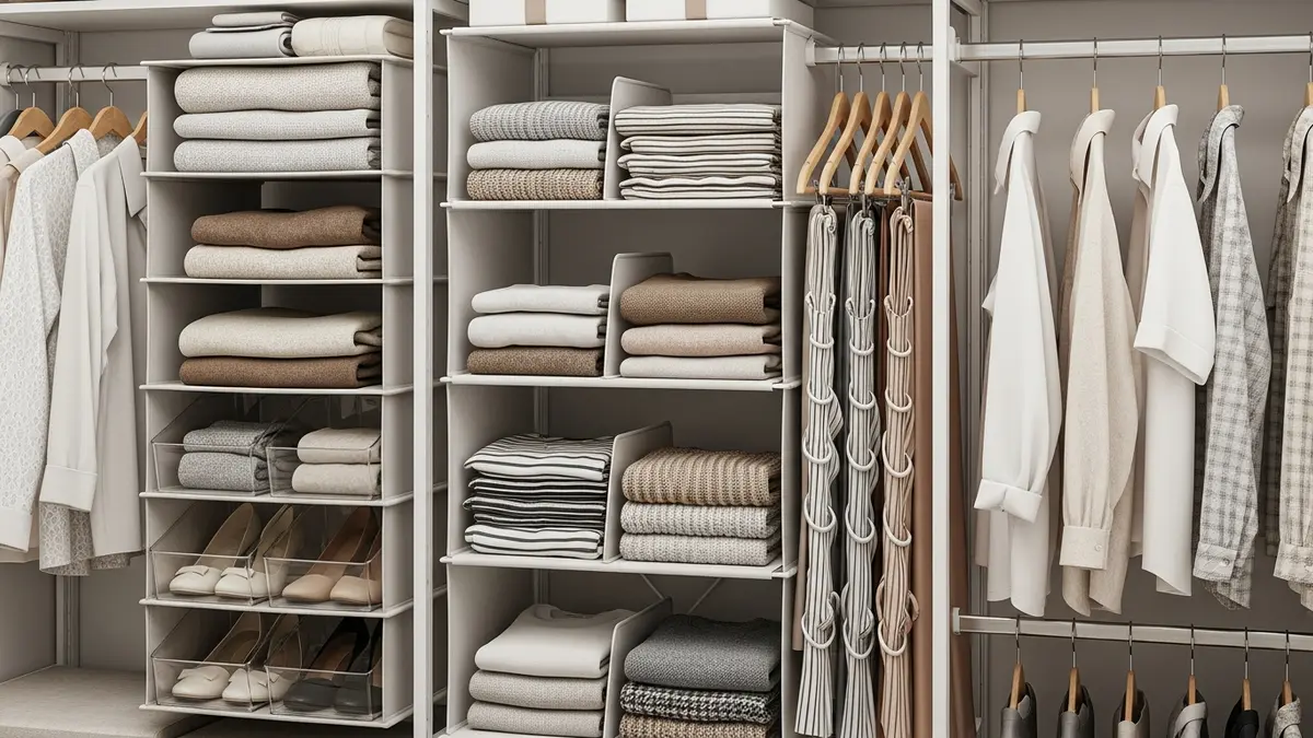 Vertical clothing storage solutions for small spaces with tiered hanging systems