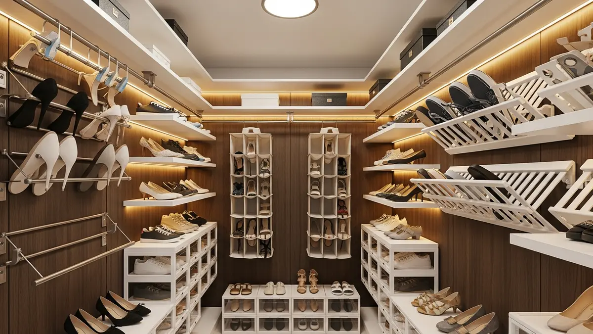 Small walk-in closet shoe storage organization ideas with creative storage solutions