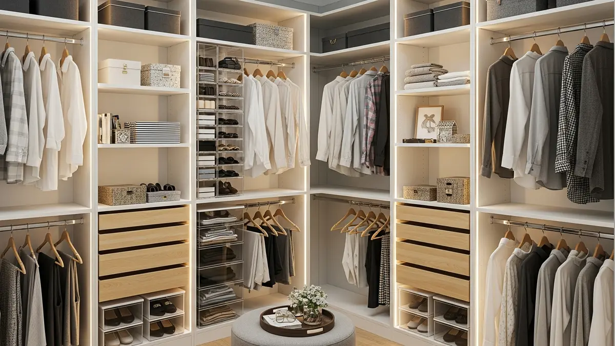 Vertical storage organization ideas for small walk-in closets with floor-to-ceiling solutions